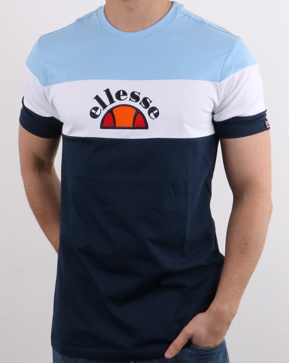 Ellesse Block Colour T Shirt Sky/White/Navy