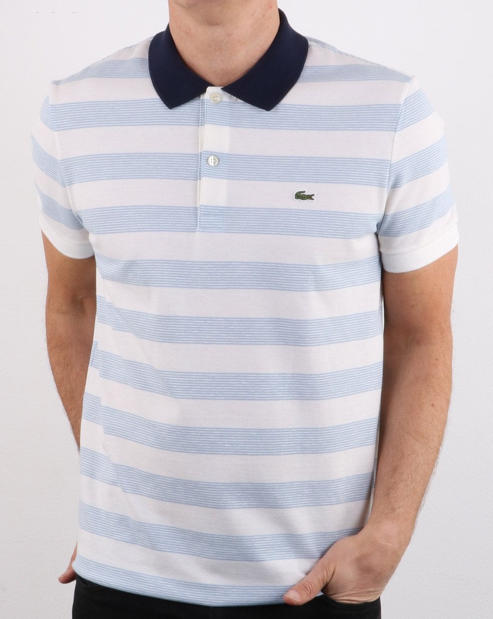 Lacoste Stripe Polo Shirt White/Blue