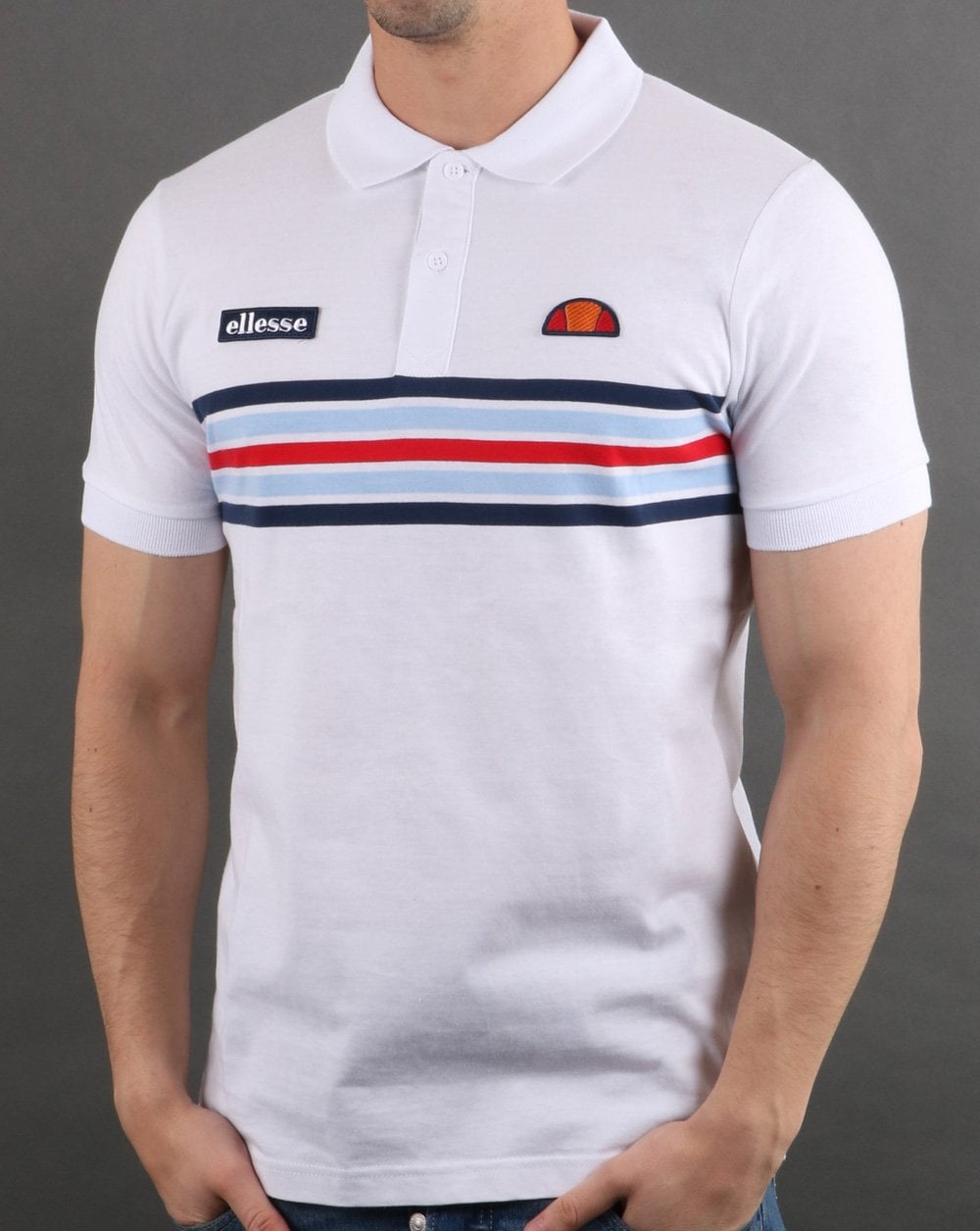 Ellesse Multi Stripe Polo Shirt White