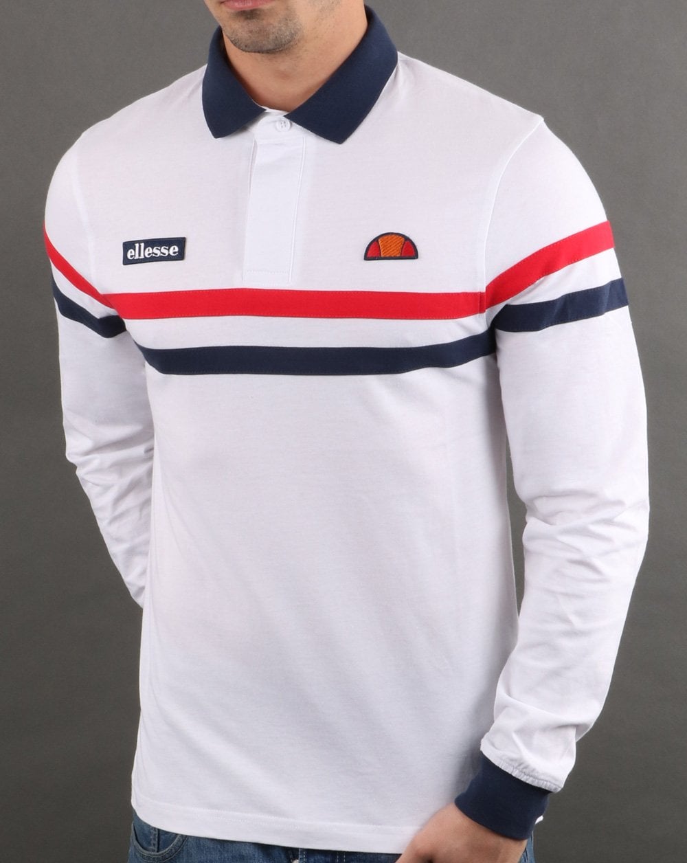 Ellesse Rugby Shirt White/Navy/Red