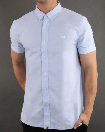 Pretty Green S/Sleeve Oxford Shirt Blue