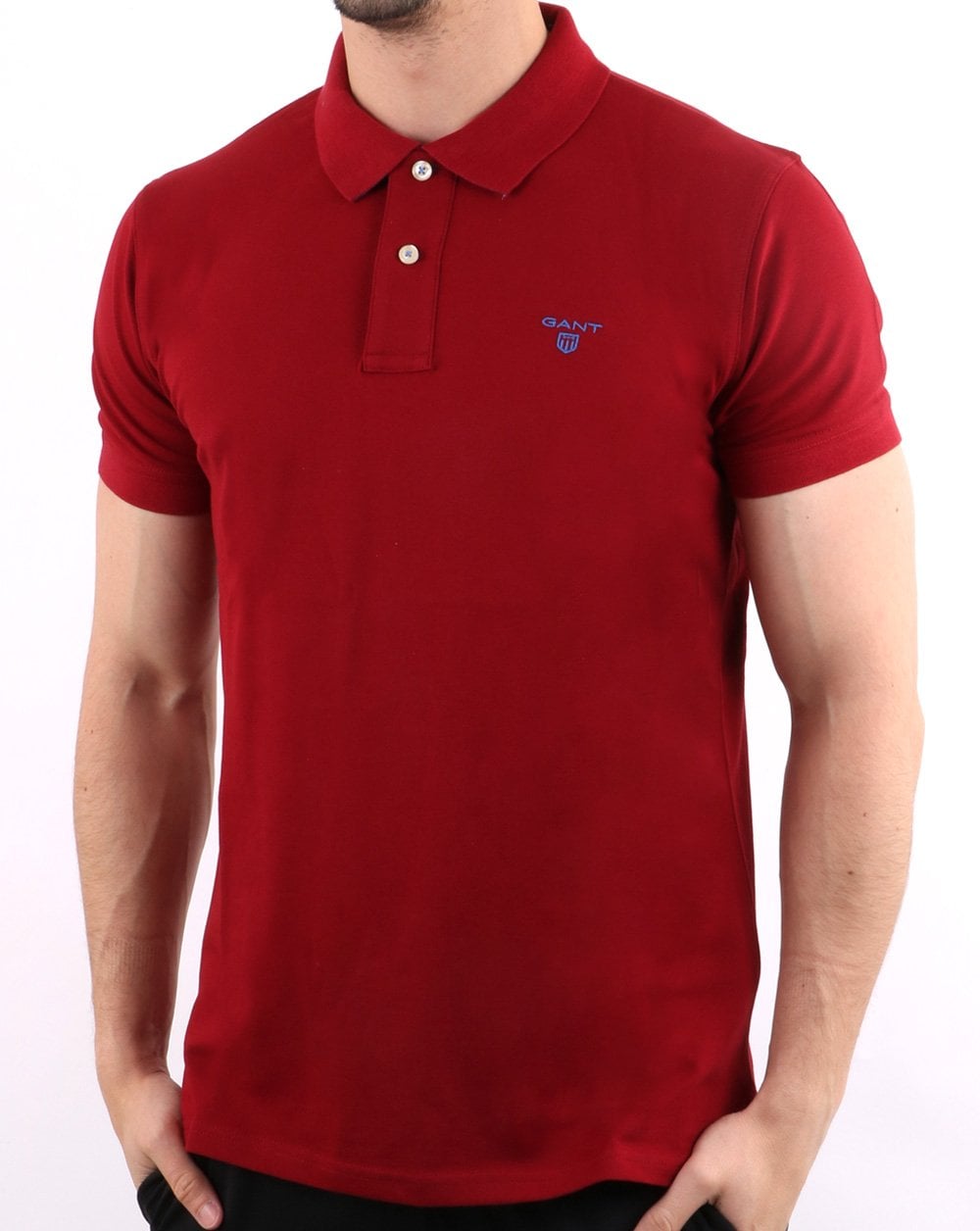 Gant Contrast Collar Polo Shirt Mahogany Red