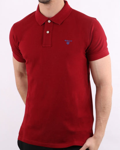 Gant Contrast Collar Polo Shirt Mahogany Red