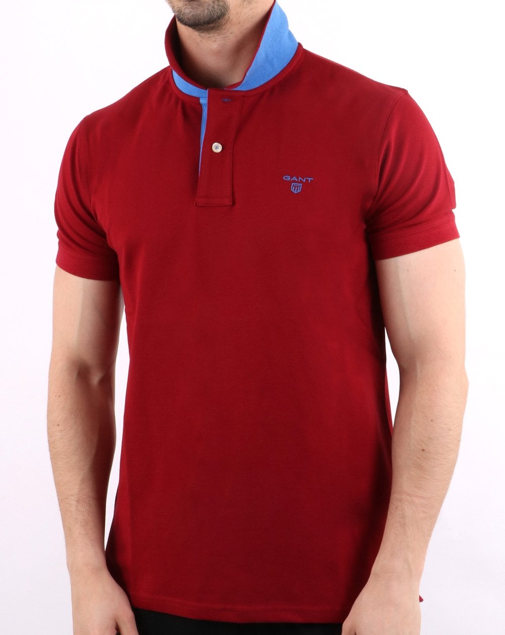 Gant Contrast Collar Polo Shirt Mahogany Red
