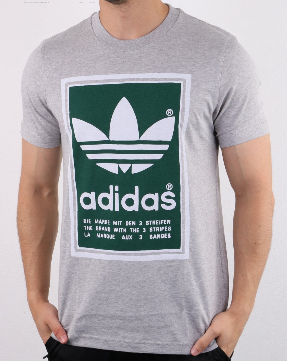 Adidas Originals Filled Label T Shirt Med Grey Heather/green