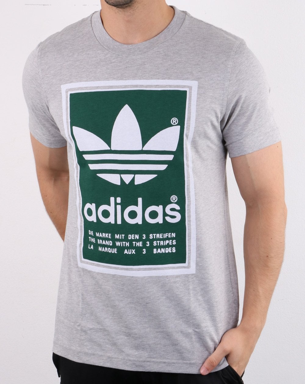 Adidas Originals Filled Label T Shirt Med Grey Heather/green