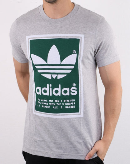 Adidas Originals Filled Label T Shirt Med Grey Heather/green
