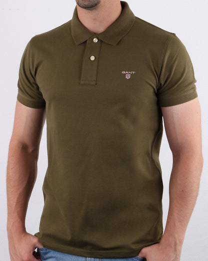Gant Contrast Collar Polo Shirt Khaki