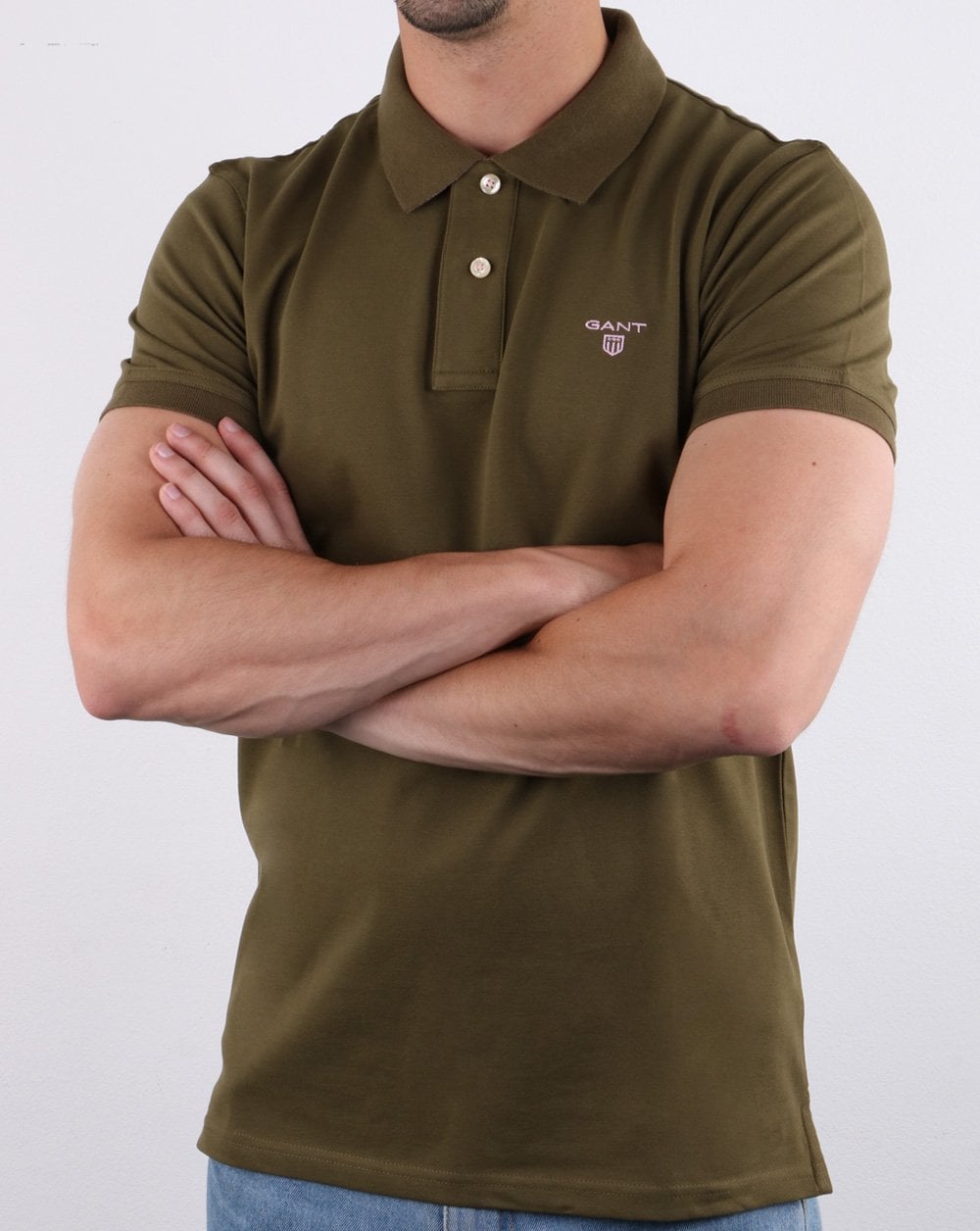 Gant Contrast Collar Polo Shirt Khaki