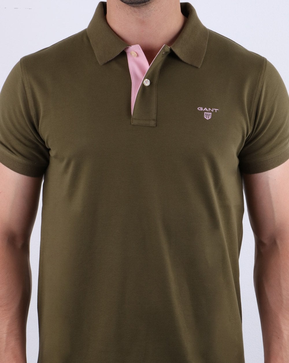 Gant Contrast Collar Polo Shirt Khaki