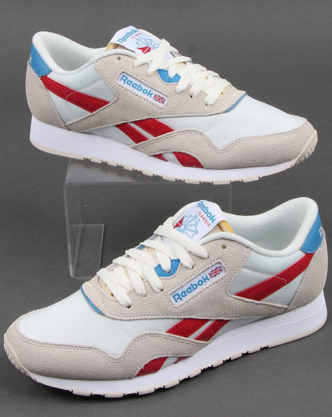 Reebok Classic Nylon Trainers Chalk/Scarlet/Cyan
