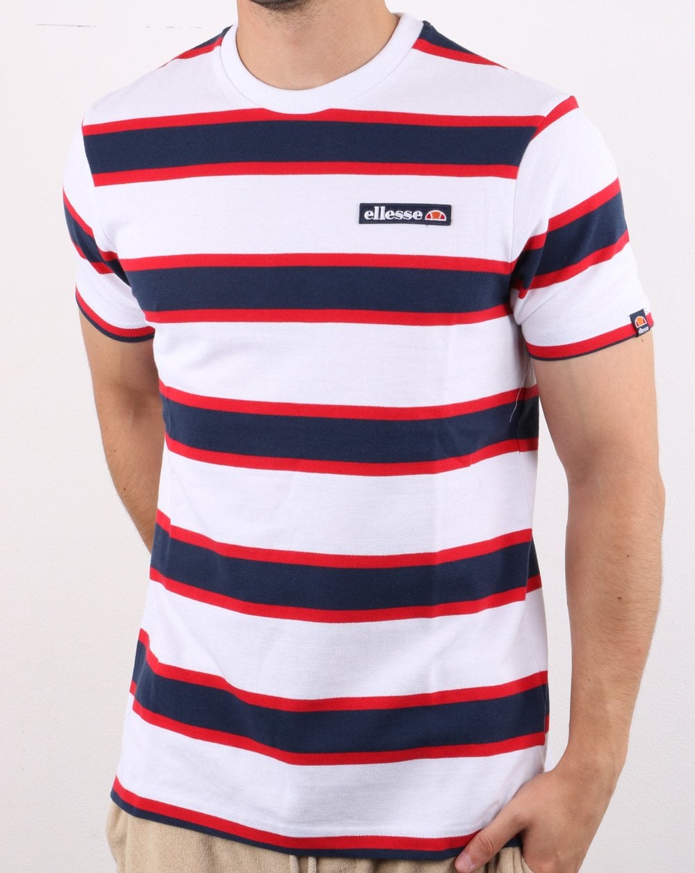 Ellesse Stripe T Shirt White/Navy/Red