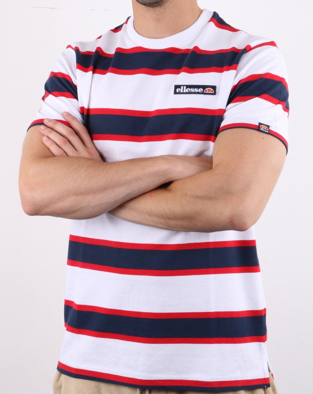 Ellesse Stripe T Shirt White/Navy/Red