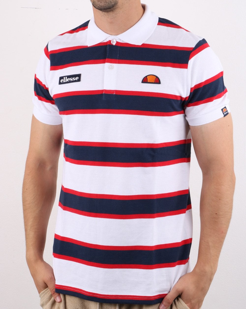Ellesse Bold Stripe Polo Shirt White/navy/red