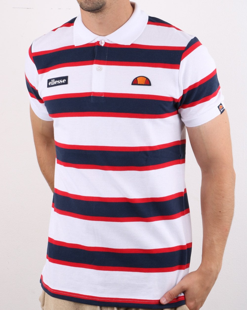 Ellesse Bold Stripe Polo Shirt White/navy/red