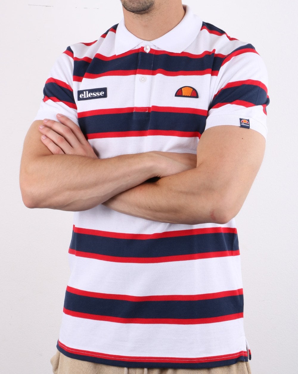 Ellesse Bold Stripe Polo Shirt White/navy/red