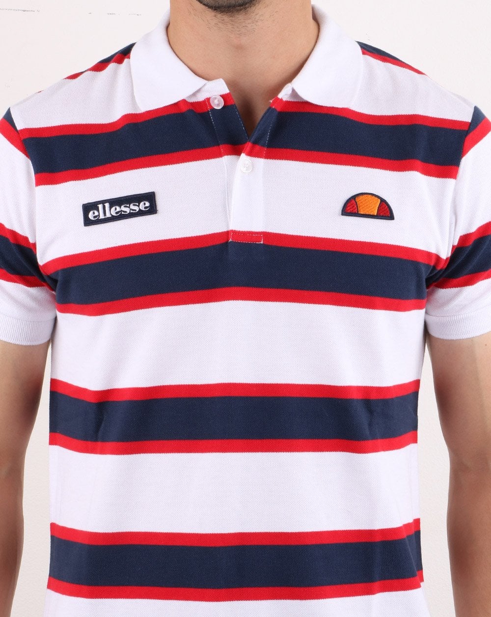 Ellesse Bold Stripe Polo Shirt White/navy/red