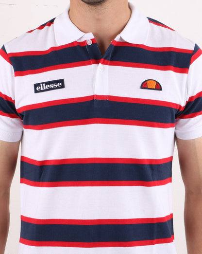 Ellesse Bold Stripe Polo Shirt White/navy/red