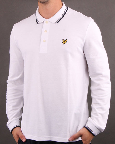 Lyle And Scott Long Sleeve Tipped Polo Shirt White/Navy