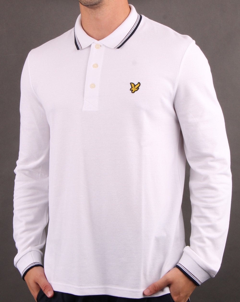 Lyle And Scott Long Sleeve Tipped Polo Shirt White/Navy