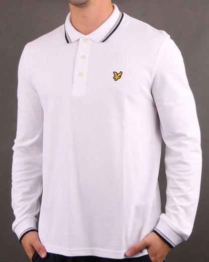 Lyle And Scott Long Sleeve Tipped Polo Shirt White/Navy