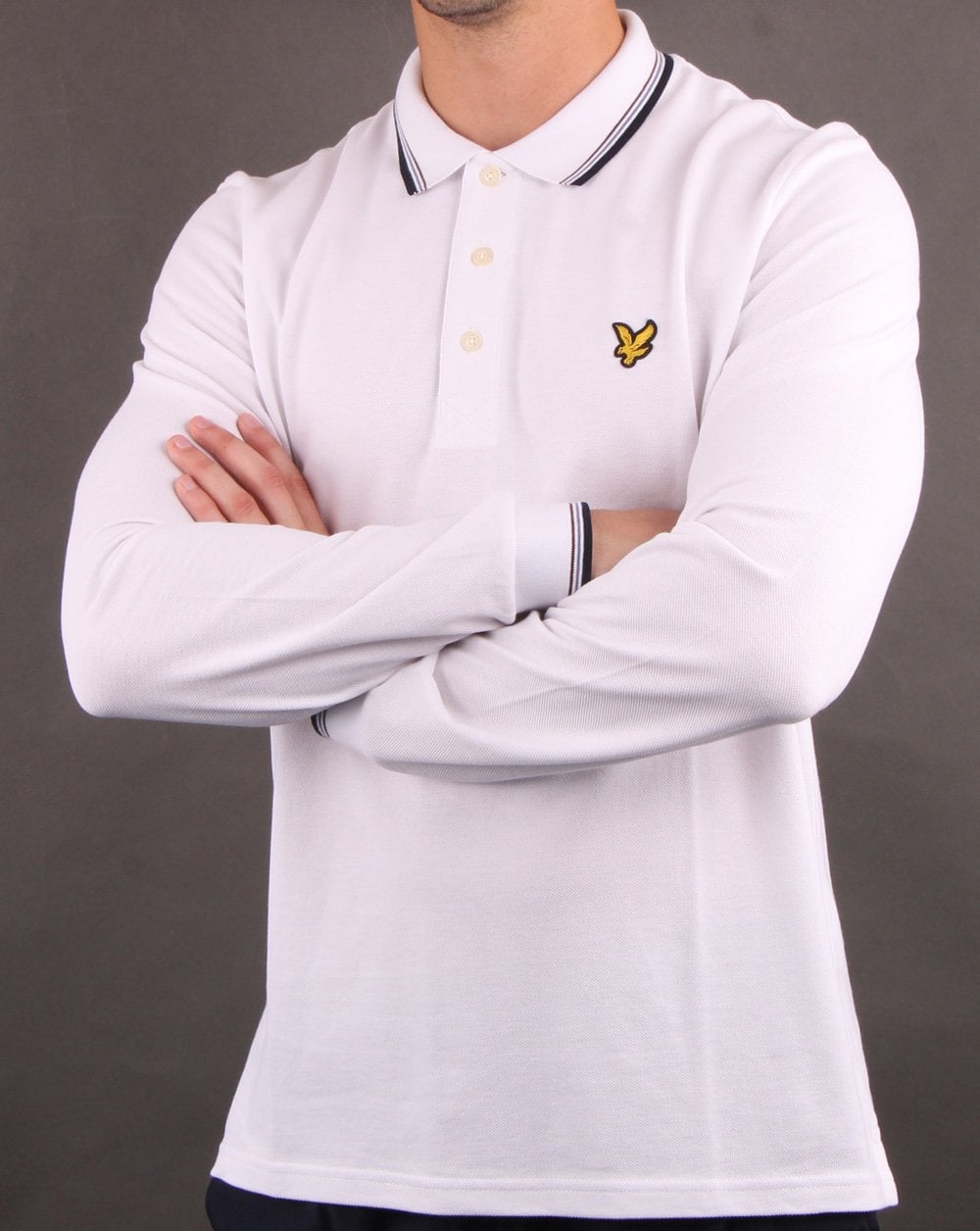 Lyle And Scott Long Sleeve Tipped Polo Shirt White/Navy