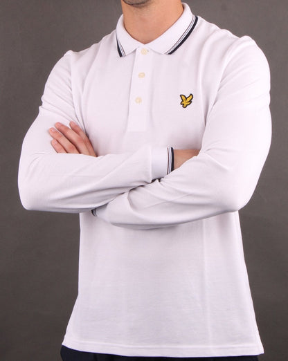 Lyle And Scott Long Sleeve Tipped Polo Shirt White/Navy