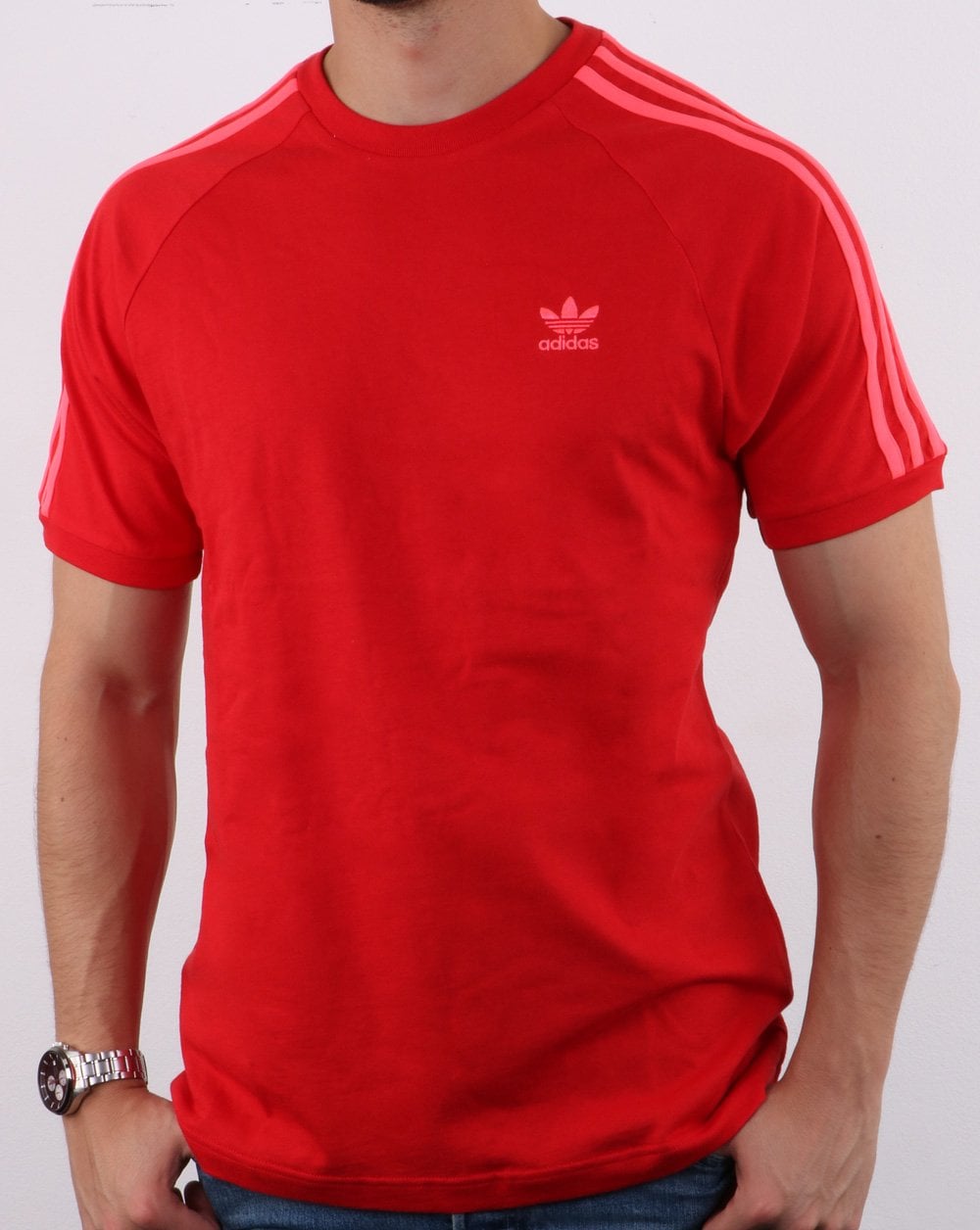 Adidas Originals 3 Stripe T Shirt Scarlet Red