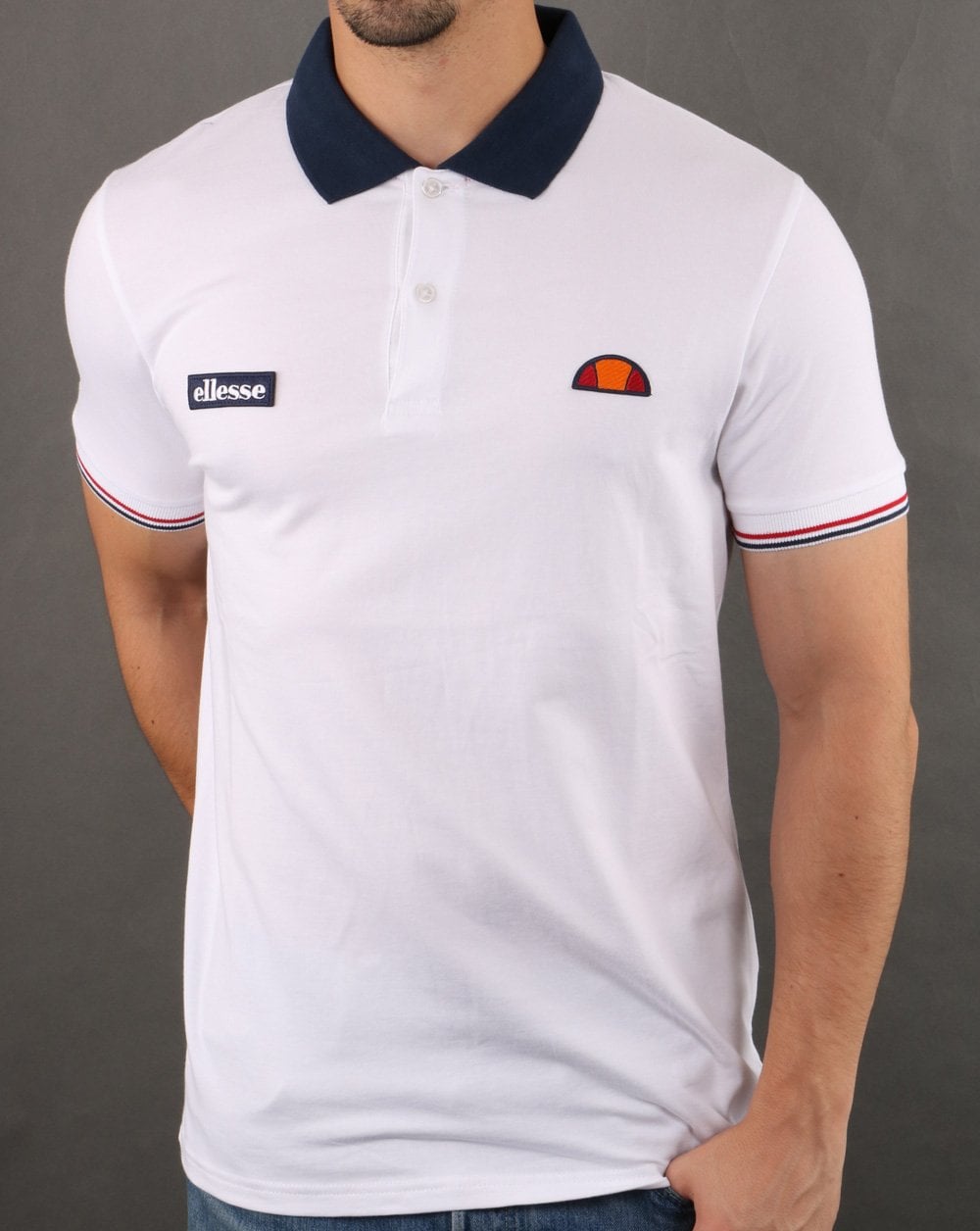 Ellesse Contrast Polo Shirt White-Navy