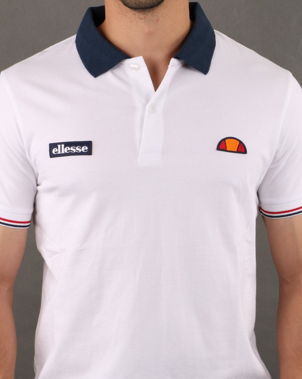 Ellesse Contrast Polo Shirt White-Navy