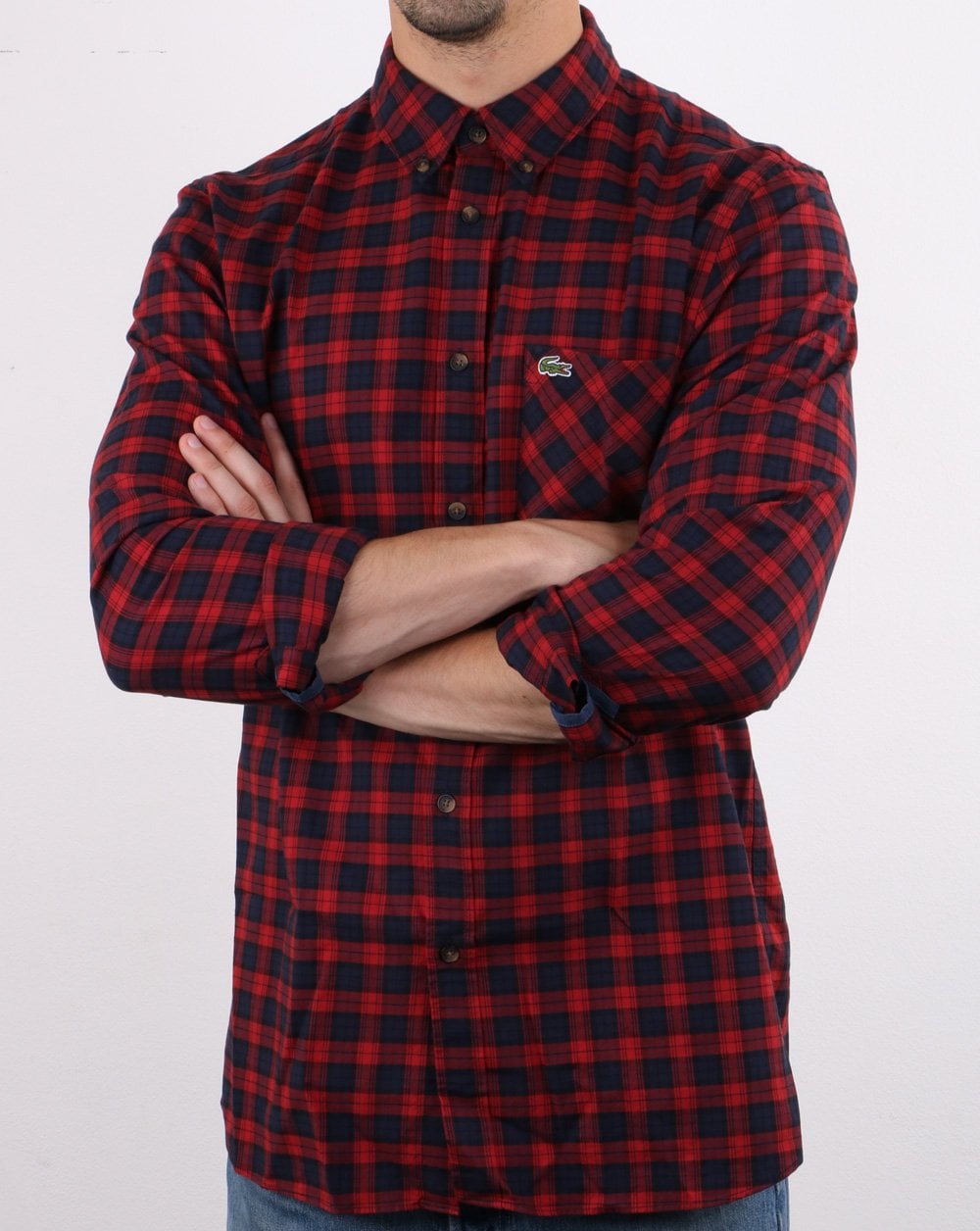 Lacoste Check Shirt Navy/Red