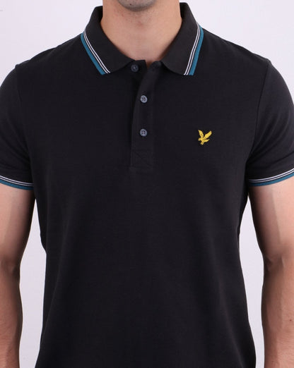 Lyle And Scott Tipped Polo Shirt Black/Petrol
