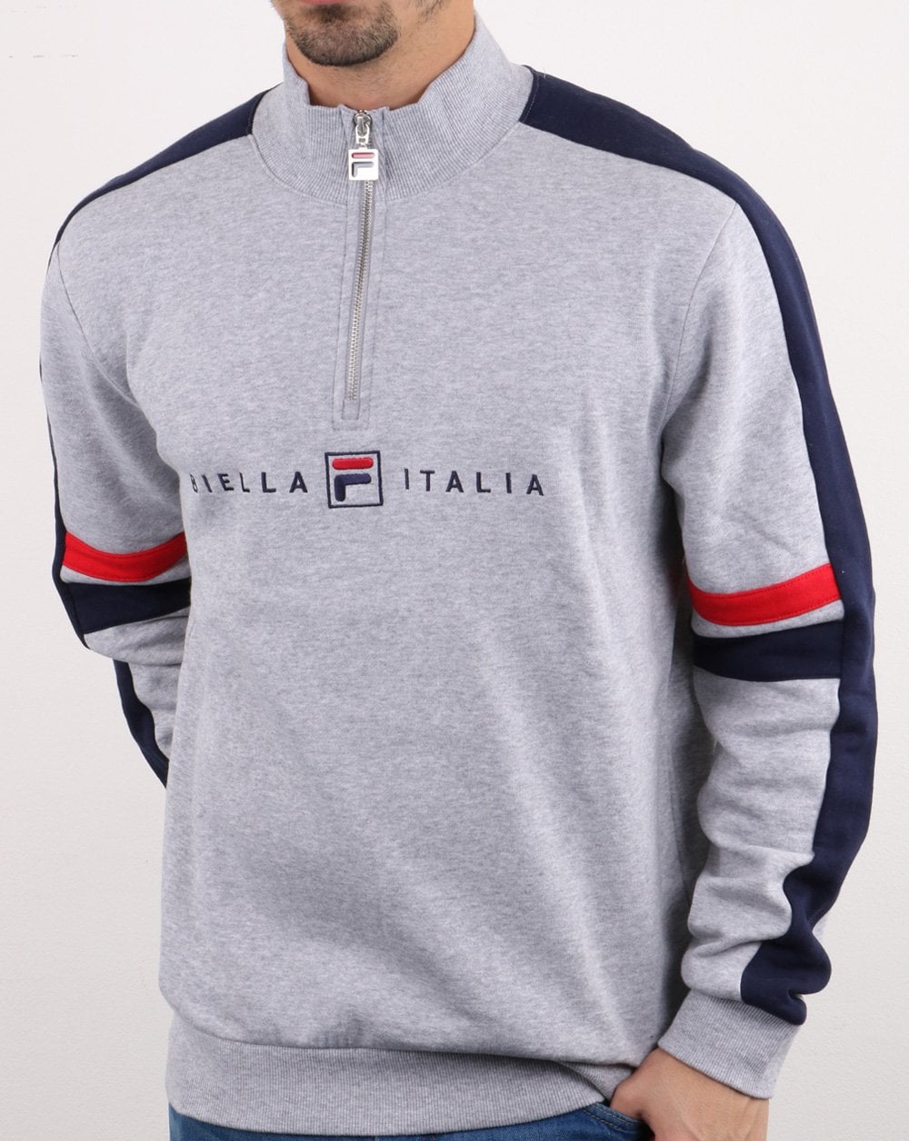 Fila Vintage Romolo 1/4 Zip Sweatshirt Light Grey Marl