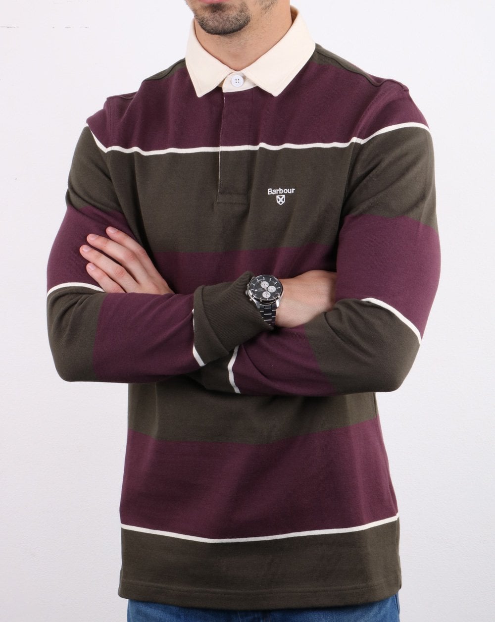Barbour Lark Stripe Rugby Shirt Maroon / Green