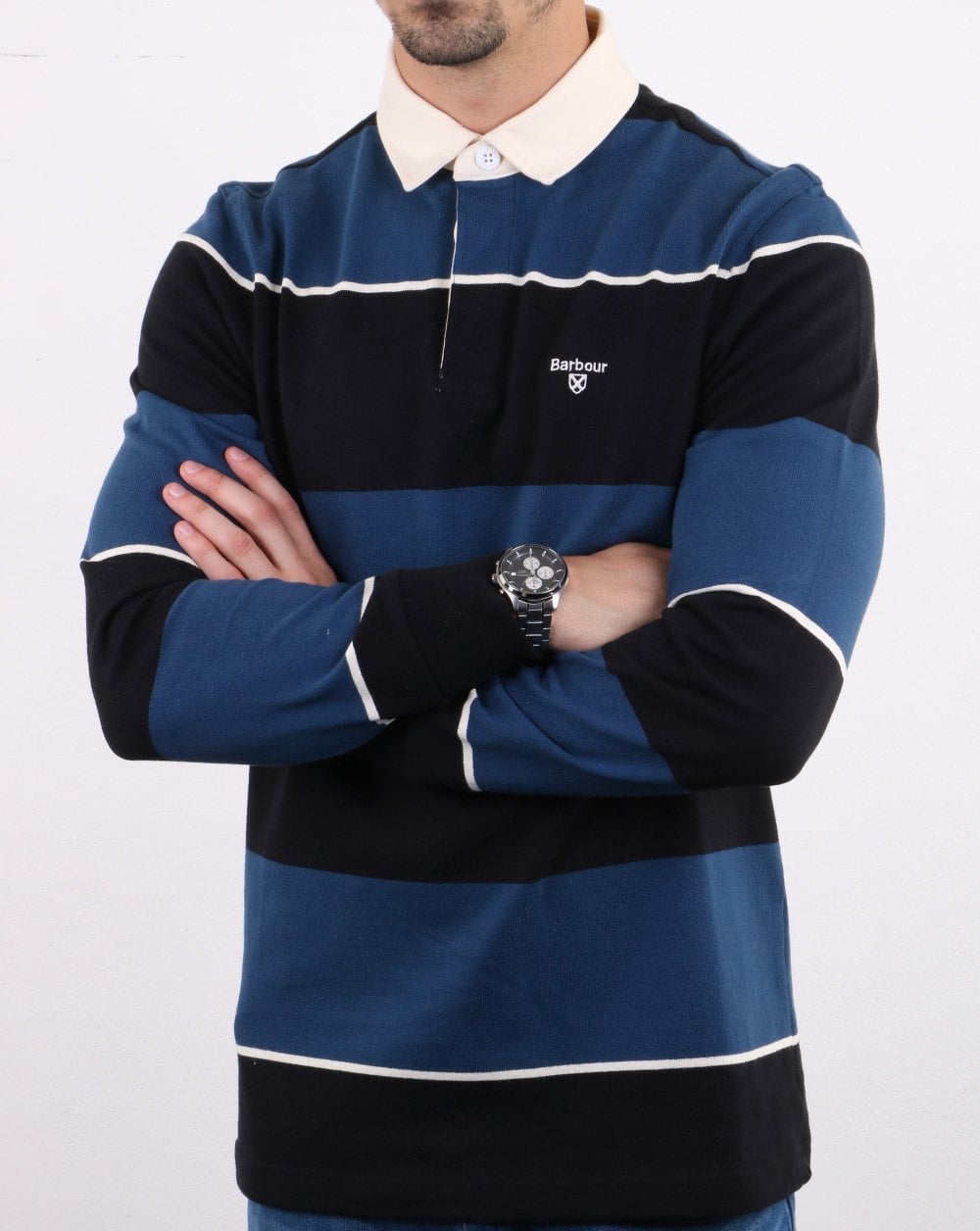 Barbour Lark Stripe Rugby Shirt Navy