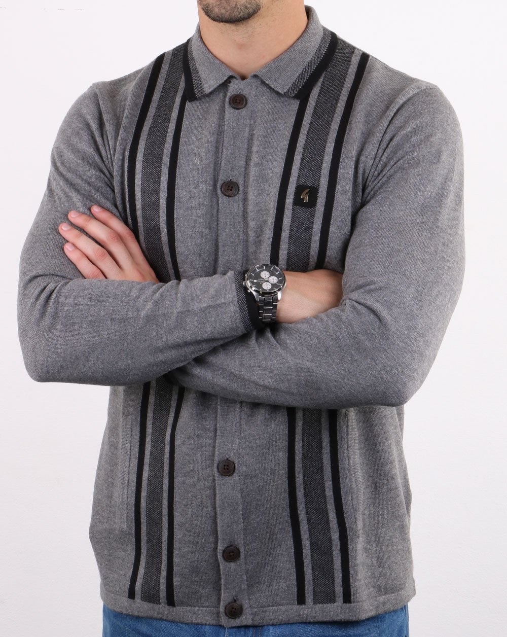 Gabicci Vintage Polo Full Button Grey