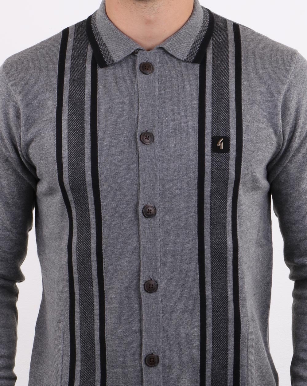 Gabicci Vintage Polo Full Button Grey