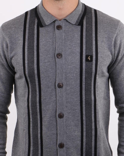 Gabicci Vintage Polo Full Button Grey
