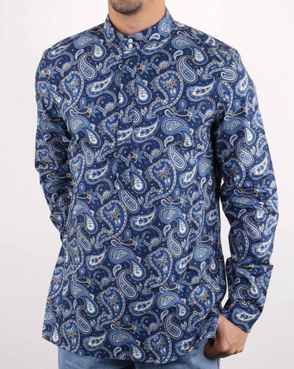 Pretty Green Mens Paisley Print Kaftan Shirt Navy