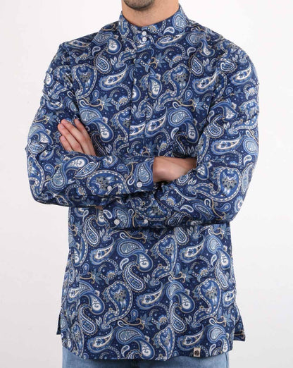 Pretty Green Mens Paisley Print Kaftan Shirt Navy