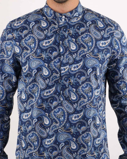Pretty Green Mens Paisley Print Kaftan Shirt Navy