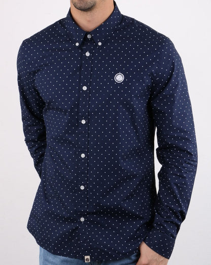 Pretty Green Horlock Long Sleeved Polka Dot Shirt Navy