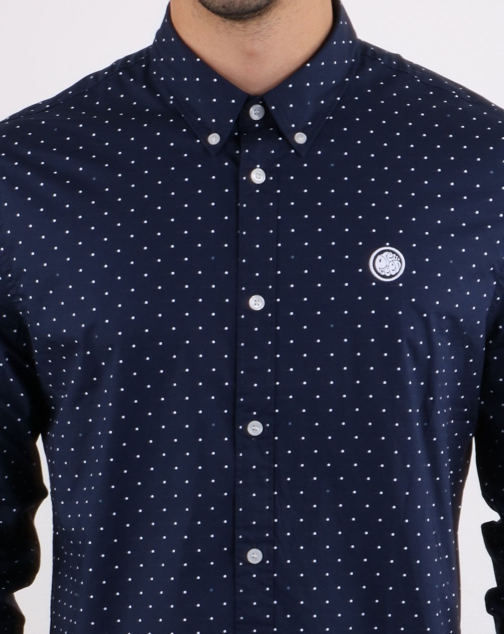 Pretty Green Horlock Long Sleeved Polka Dot Shirt Navy