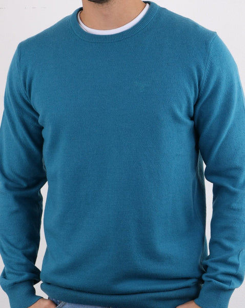 Barbour Lambswool Crew Neck knit Blue