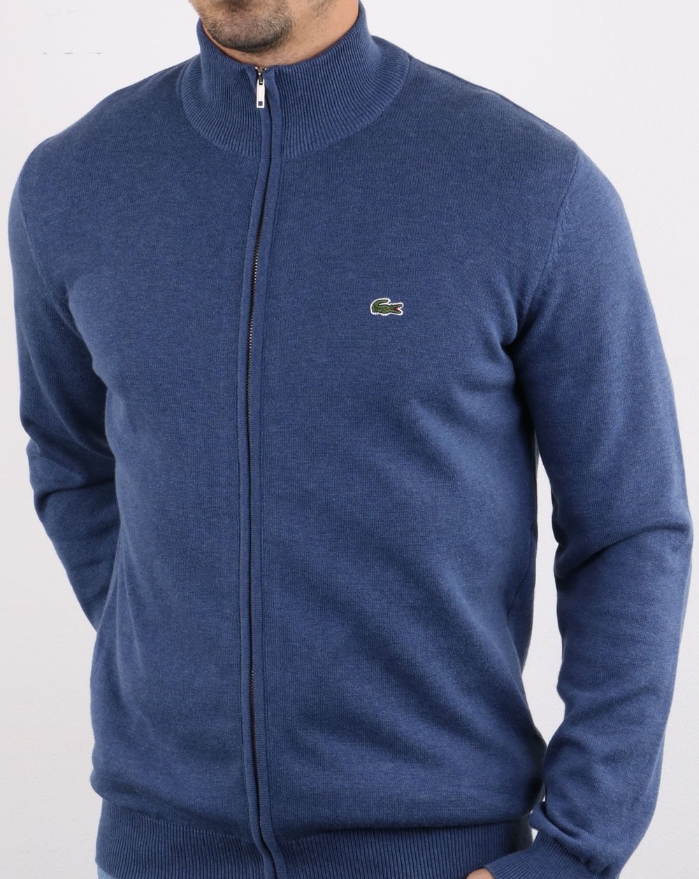 Lacoste Funnel Neck Zip Knitted Jumper Blue