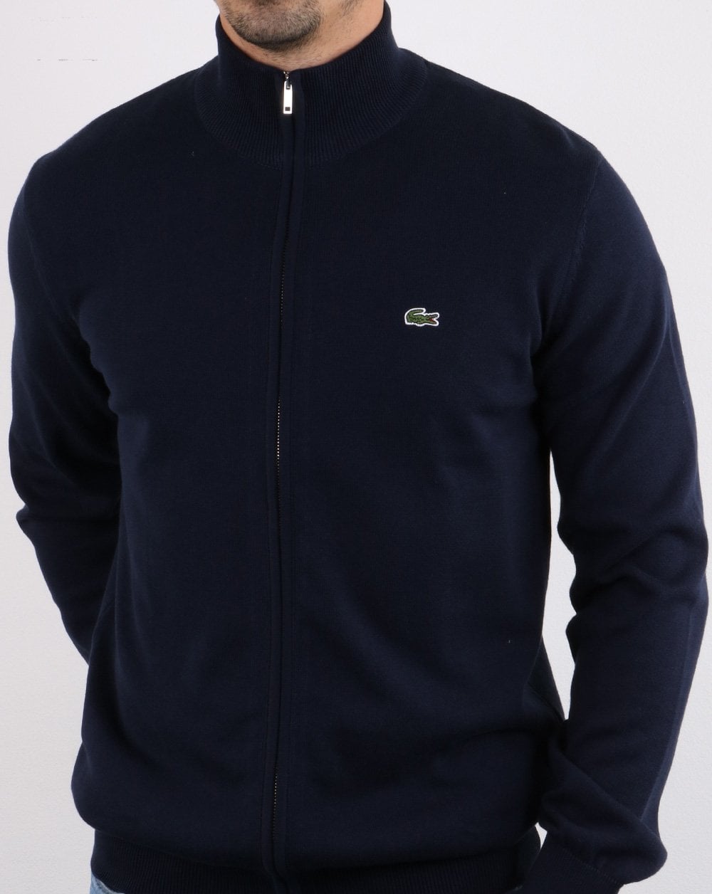 Lacoste Funnel Neck Zip Knitted Top Navy