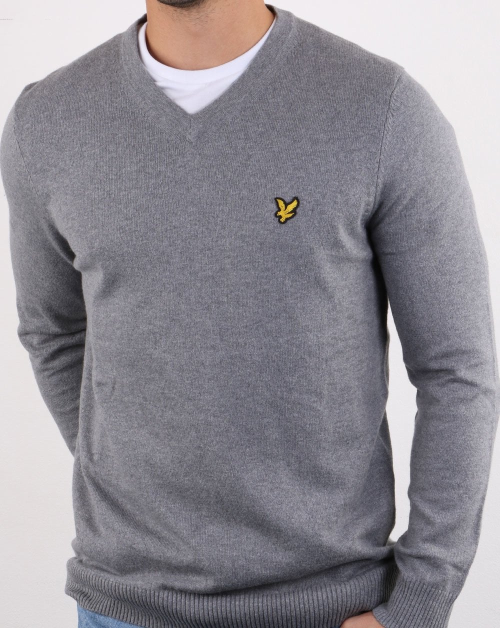 Lyle And Scott Cotton Merino V Neck Jumper Grey Marl