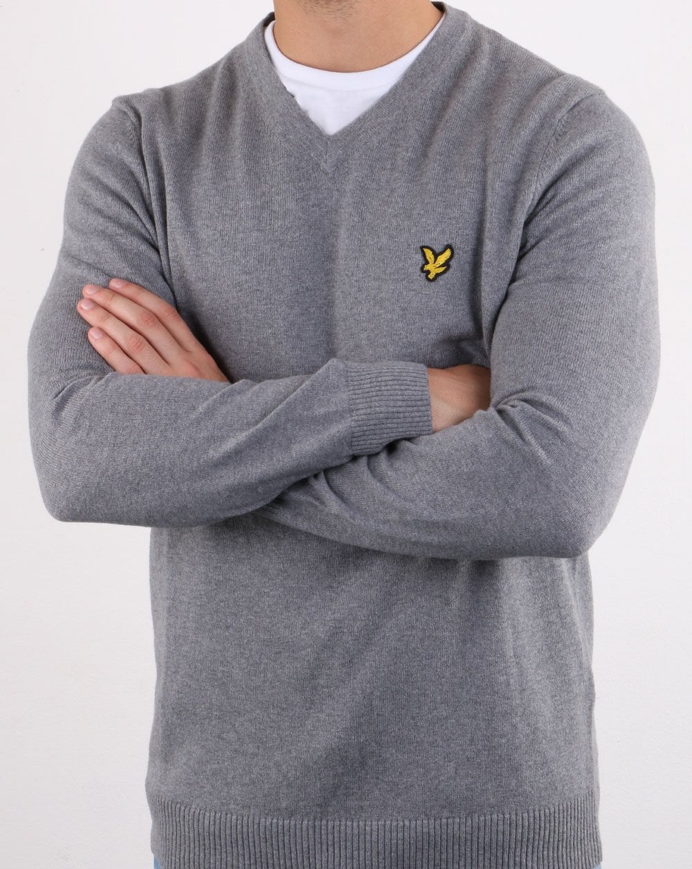 Lyle And Scott Cotton Merino V Neck Jumper Grey Marl