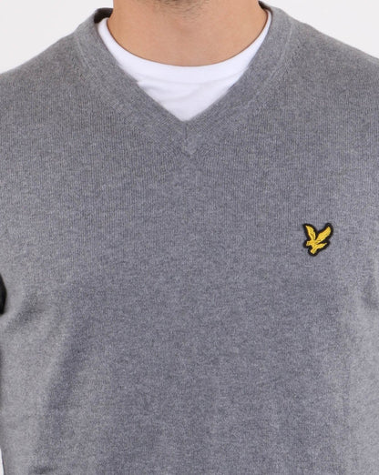 Lyle And Scott Cotton Merino V Neck Jumper Grey Marl