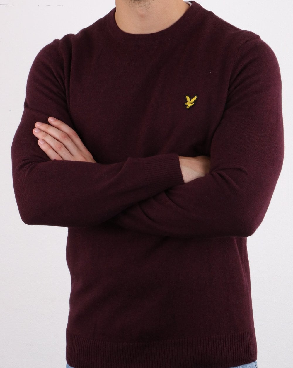Lyle And Scott Cotton Merino Crew Jumper Burgundy Marl
